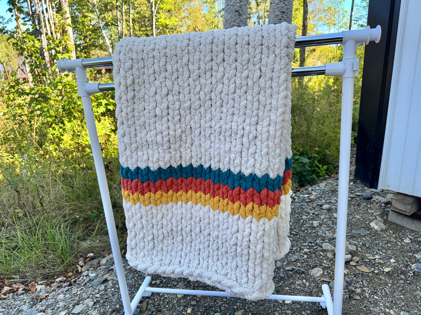 Handmade Maine Sunset Tight-Knit Chunky Throw Blanket ~45" x 60"