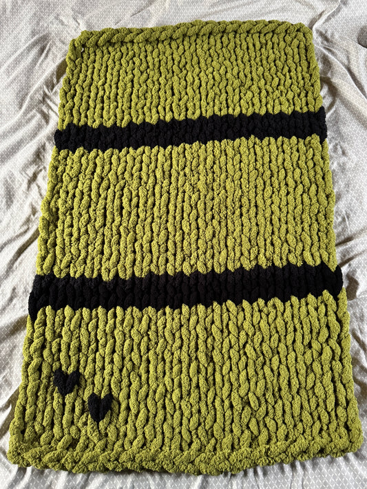 Handmade Black & Olive  29" x 43" Tight-Knit Chunky Baby Blanket