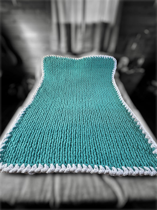 Handmade Aqua 46" x 62" Tight-Knit Chunky Throw Blanket with White Border