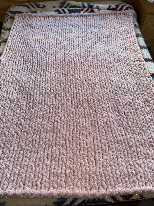 Handmade Pink Sparkle 47" x 62" Tight-Knit Chunky Throw Blanket