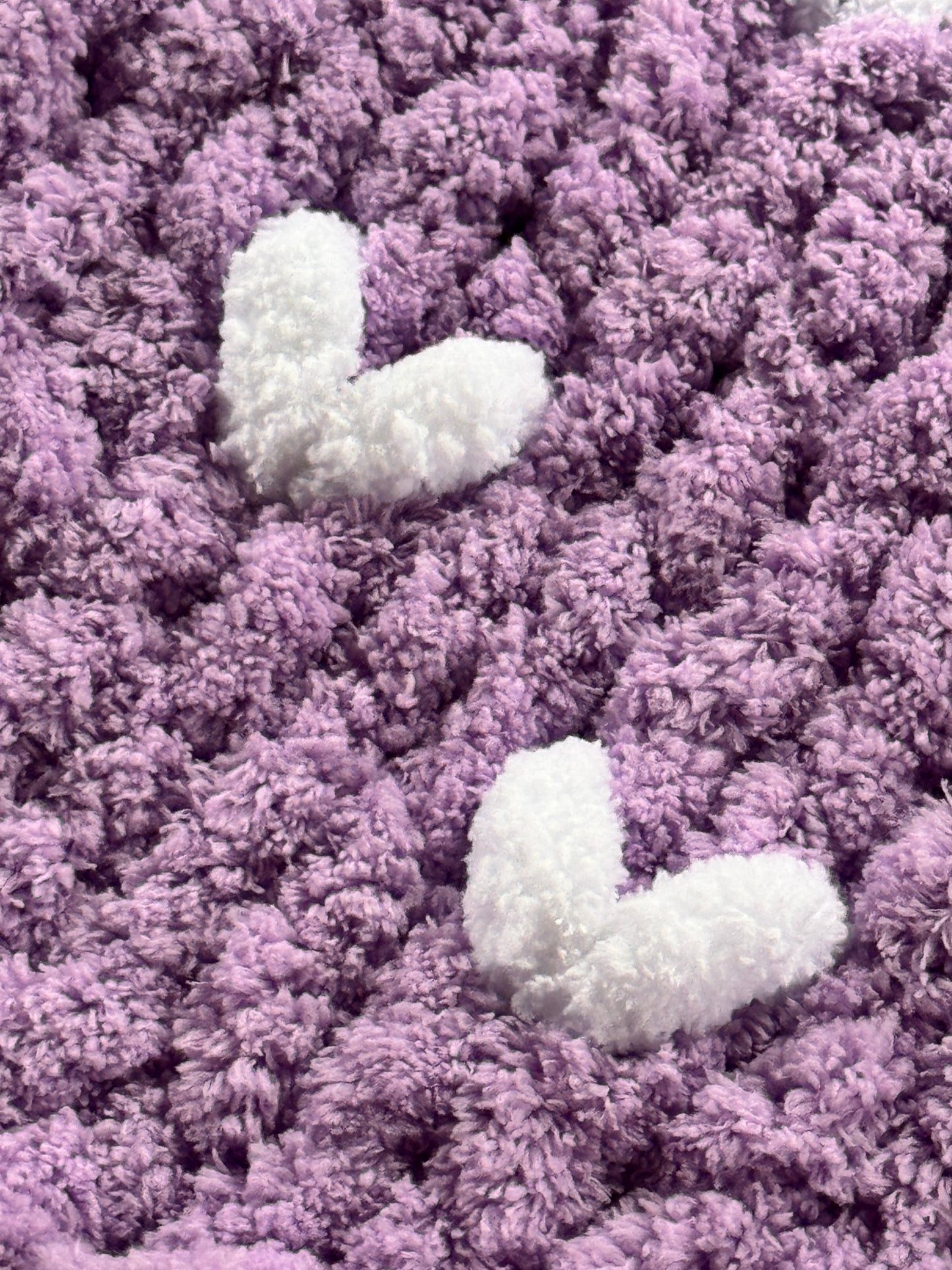 Handmade Purple & White with Hearts  33" x 42" Tight-Knit Chunky Baby Blanket