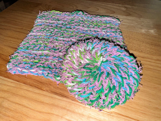 Emerald and Lavender Scrubbie & Dishcloth