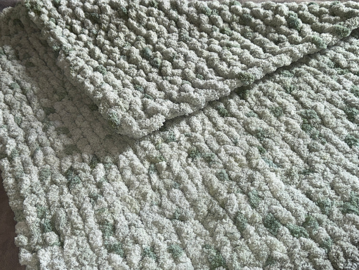 Handmade Sage 44" x 33" Tight-Knit Chunky Baby Blanket