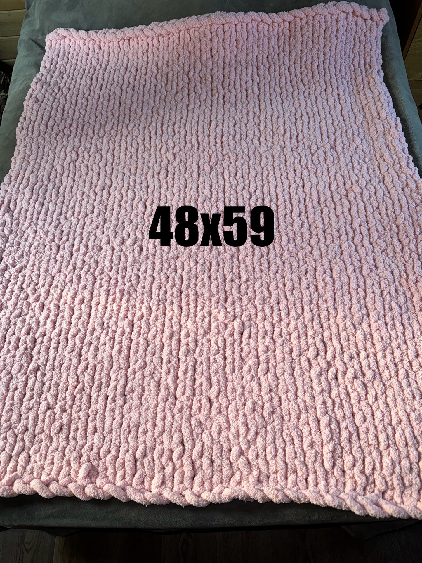 Handmade Pink 48" x 59" Tight-Knit Chunky Throw Blanket