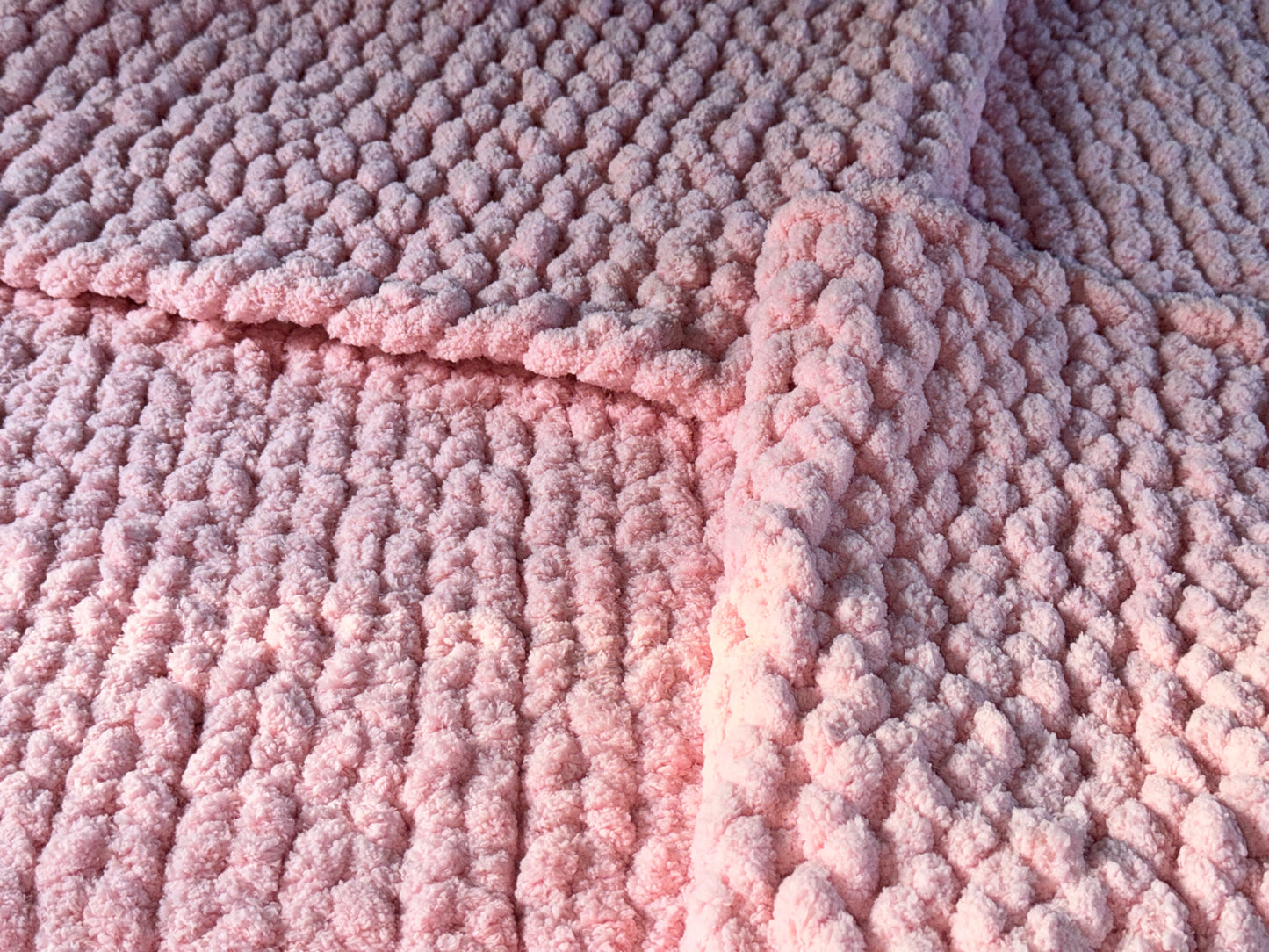 Handmade Pink 48" x 59" Tight-Knit Chunky Throw Blanket