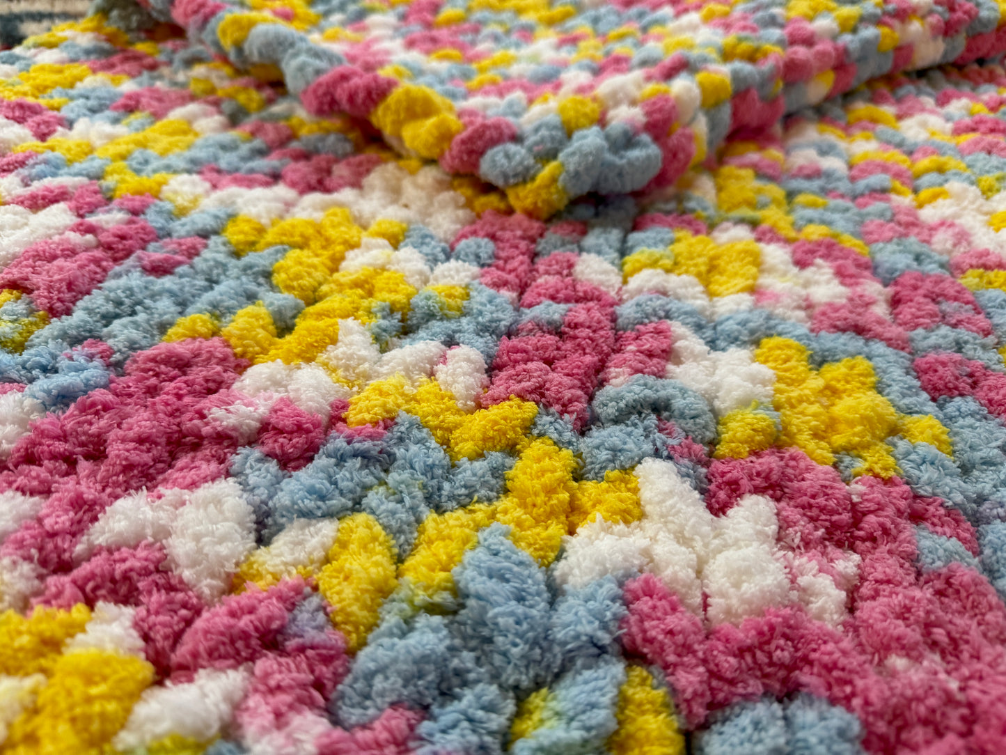 Handmade Multicolor 28" x 47" Tight-Knit Chunky Baby Blanket