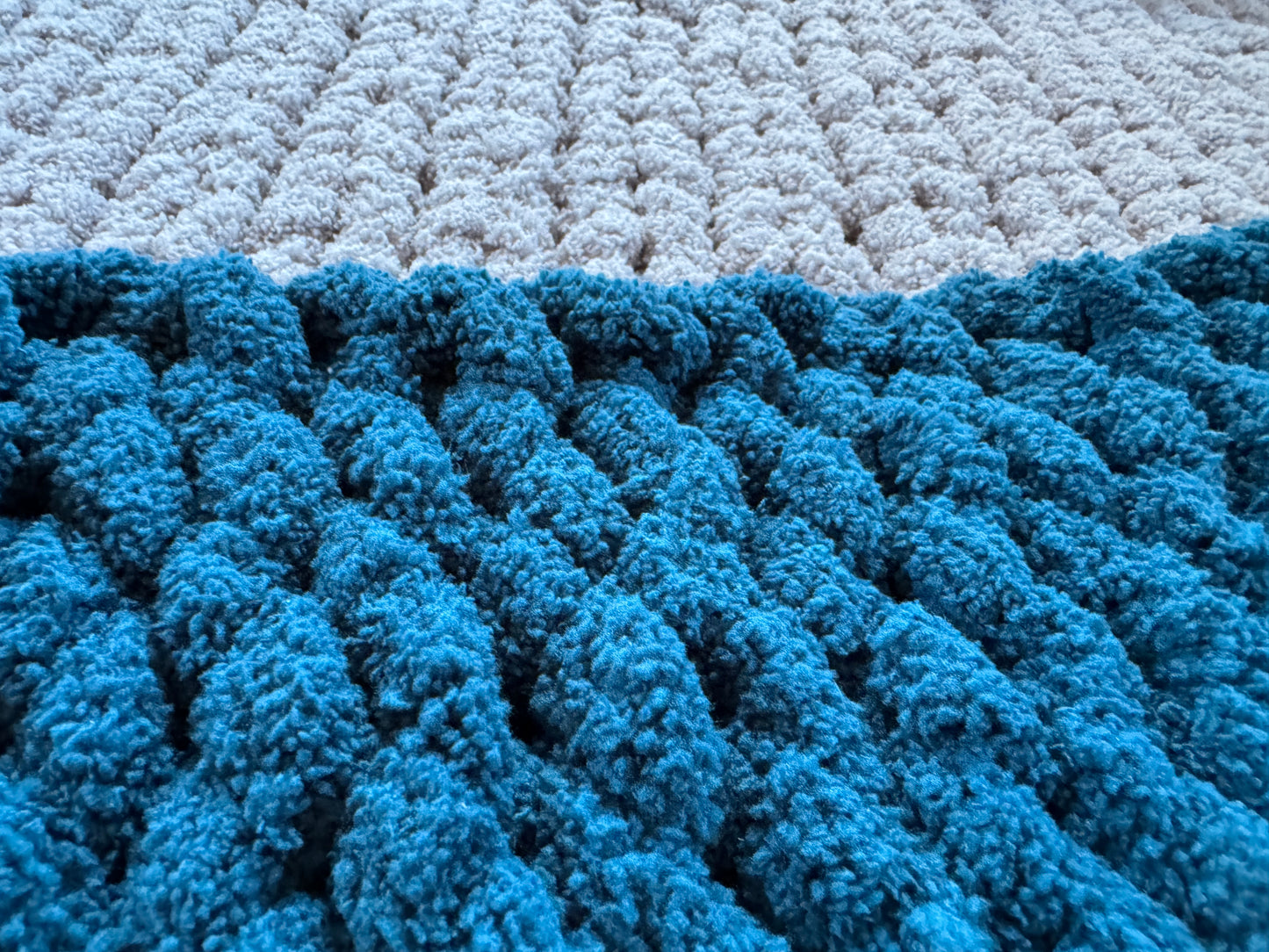 Handmade Grey & Blue  27" x 52" Tight-Knit Chunky Baby Blanket