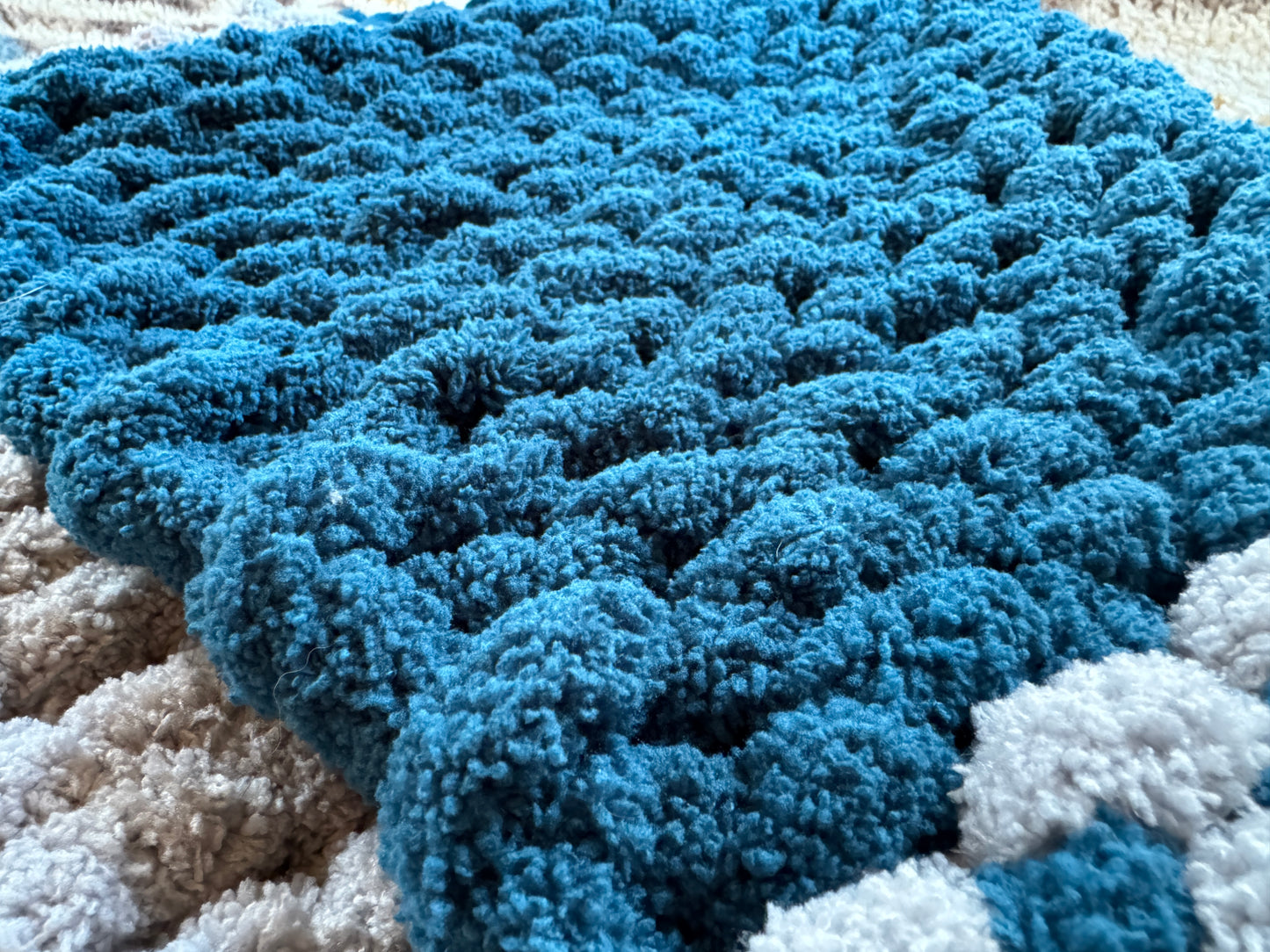 Handmade Grey & Blue  27" x 52" Tight-Knit Chunky Baby Blanket