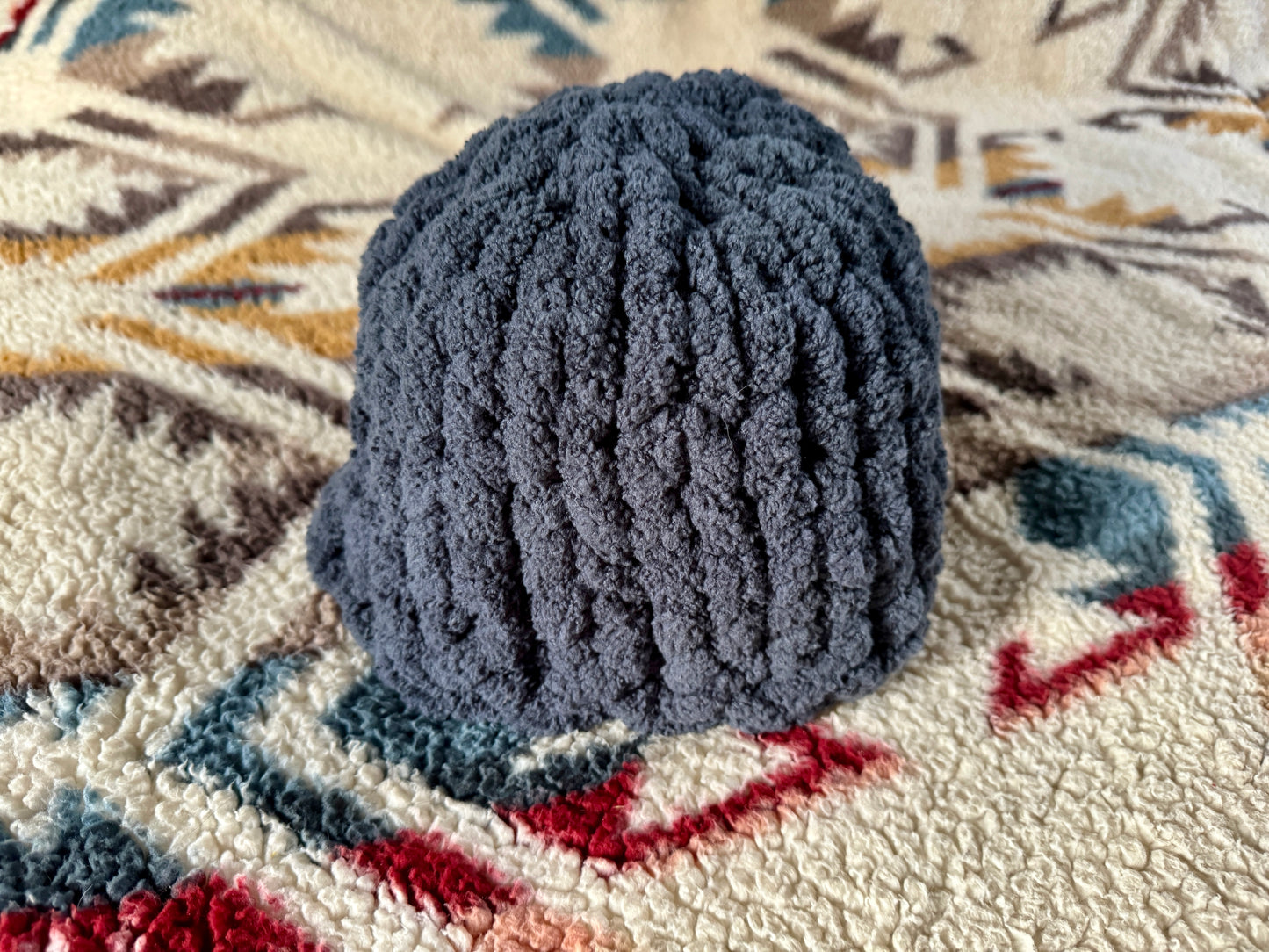 Handmade Dark Grey Tight-Knit Chunky Adult Beanie Hat