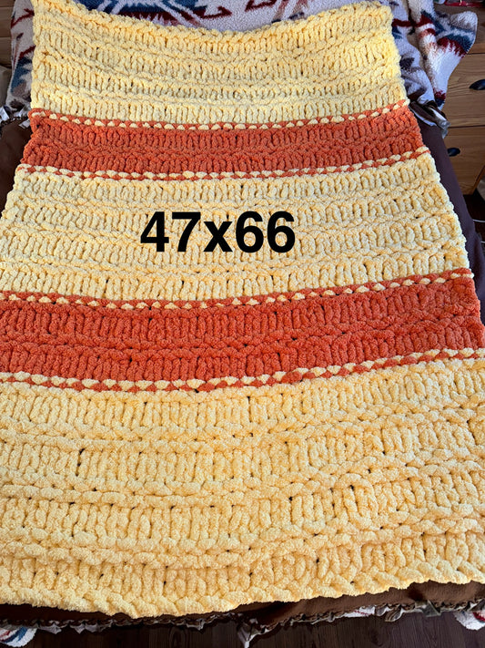 Handmade Yellow & Orange 47" x 66" Tight-Knit Chunky Double Garter Stitch Throw Blanket