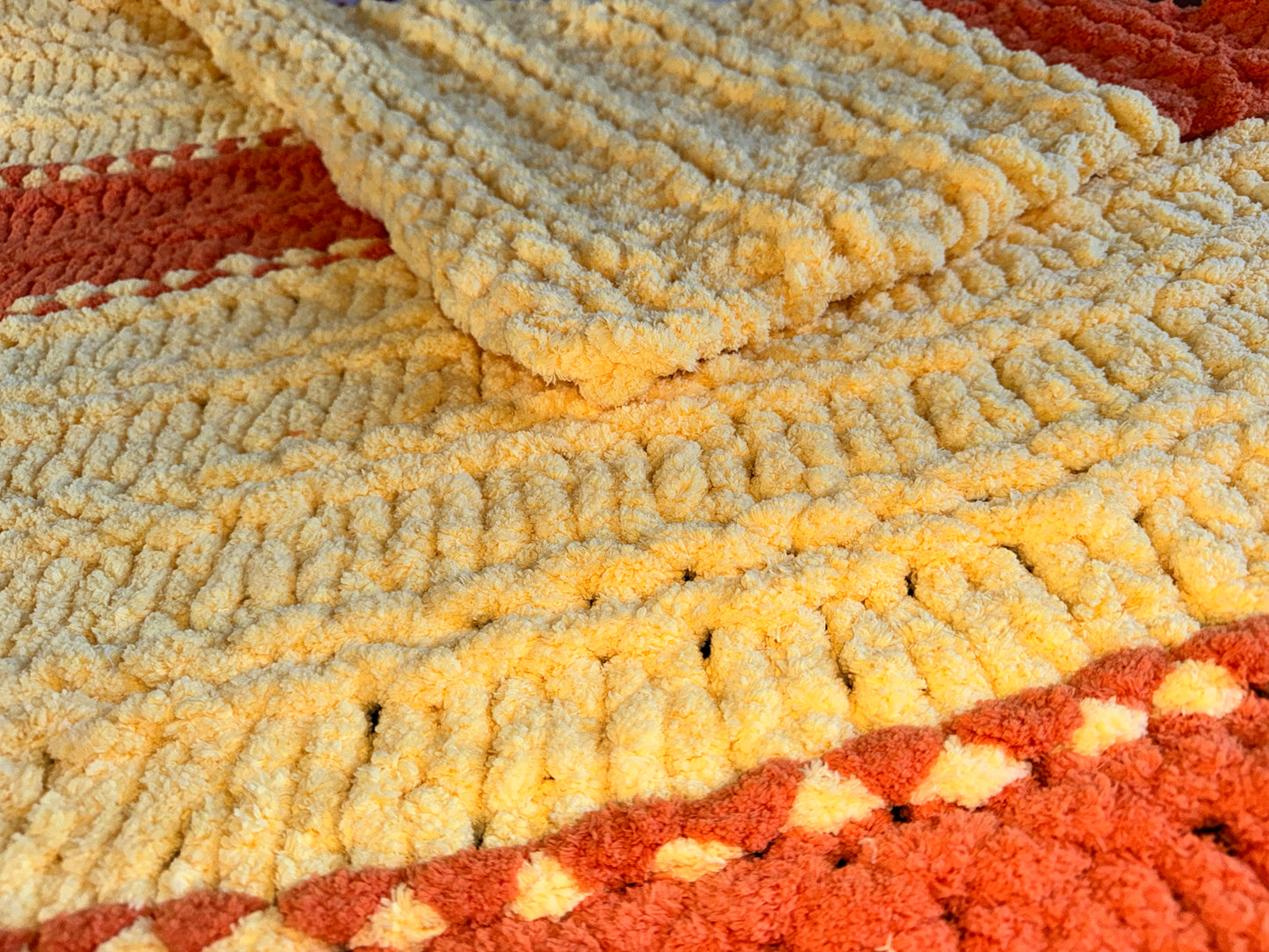 Handmade Yellow & Orange 47" x 66" Tight-Knit Chunky Double Garter Stitch Throw Blanket