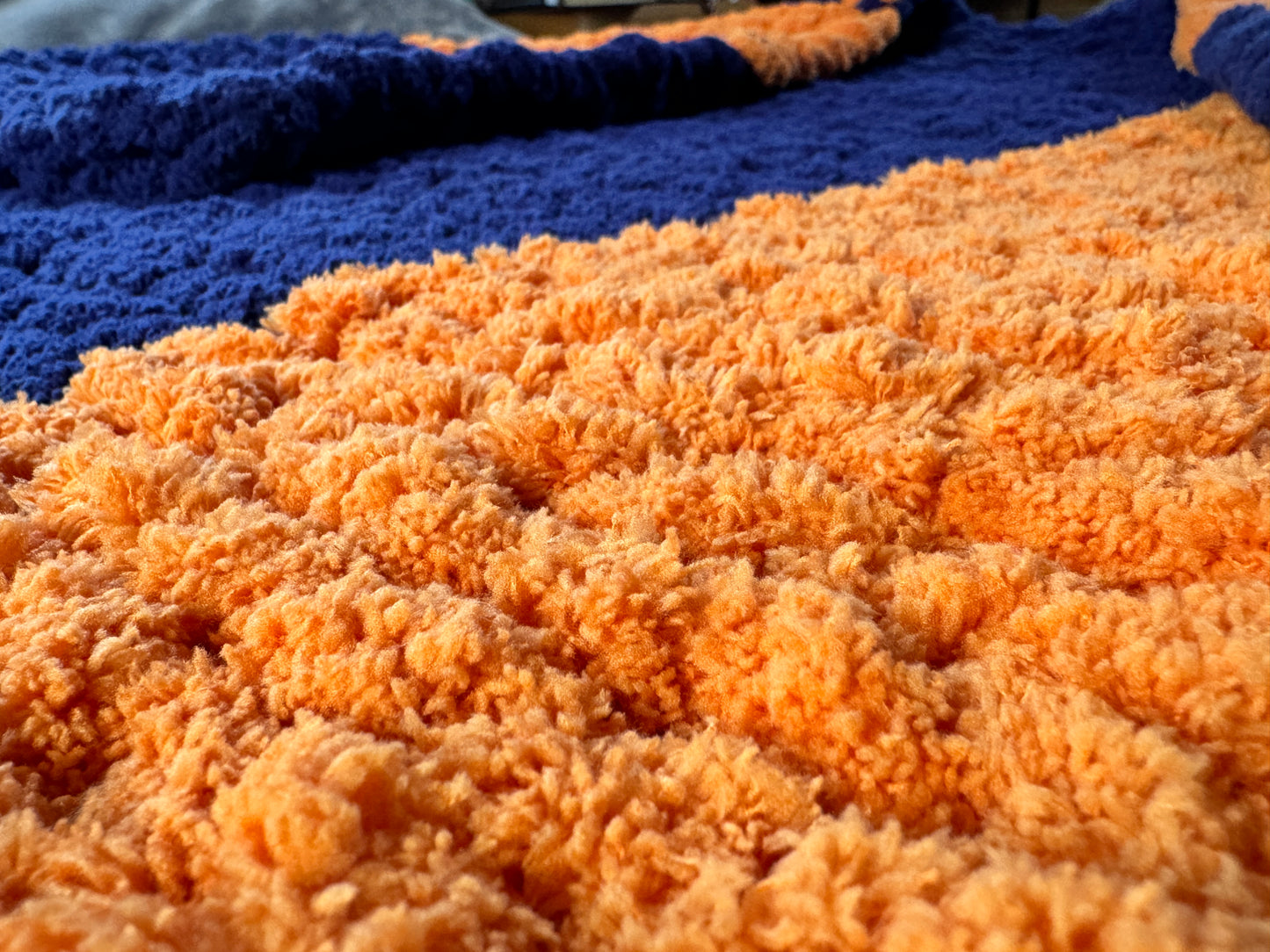 Handmade Blue & Orange 47" x 62" Tight-Knit Chunky Throw Blanket