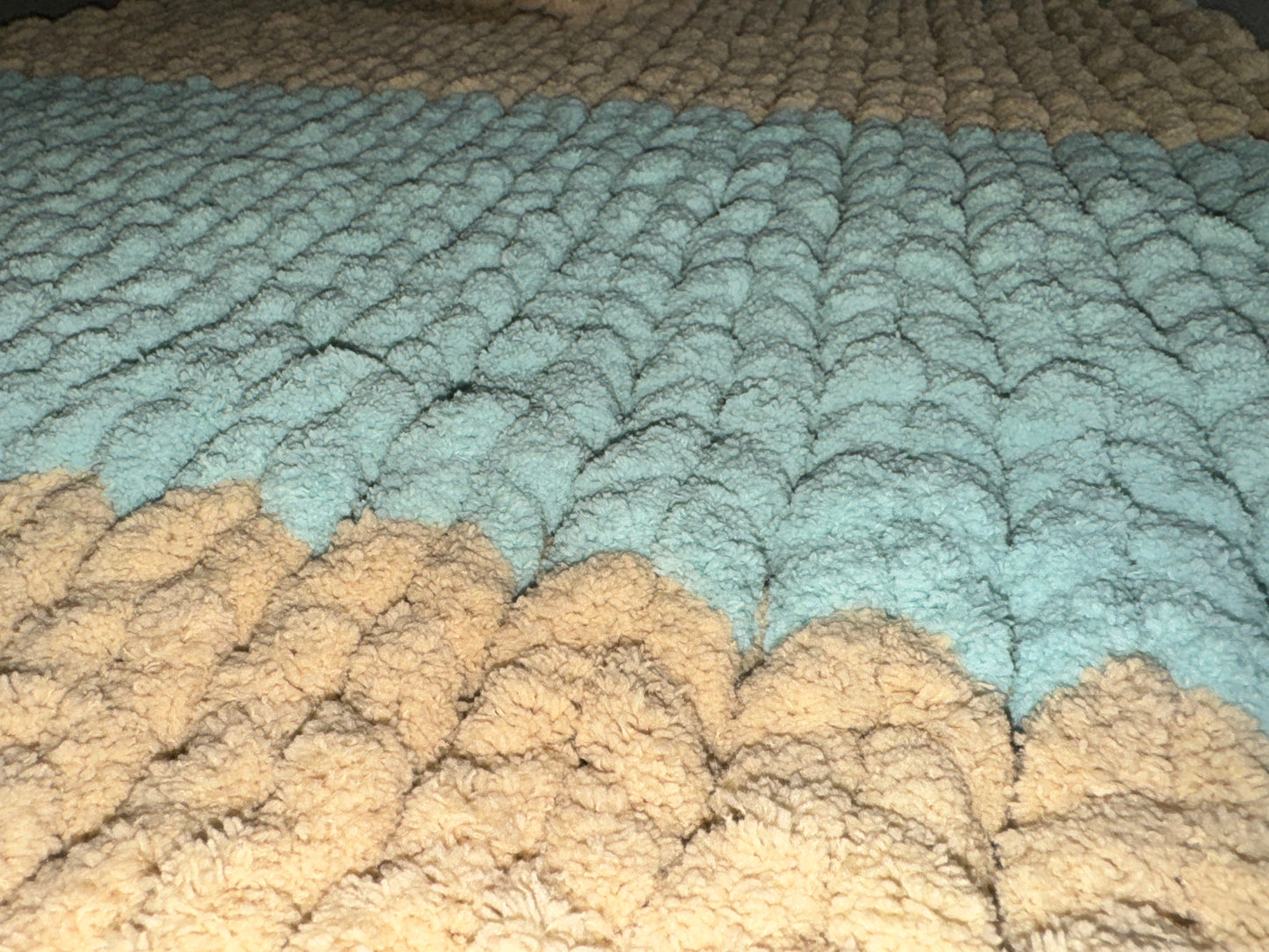 Handmade Blue & Taupe  28" x 48" Tight-Knit Chunky Baby Blanket