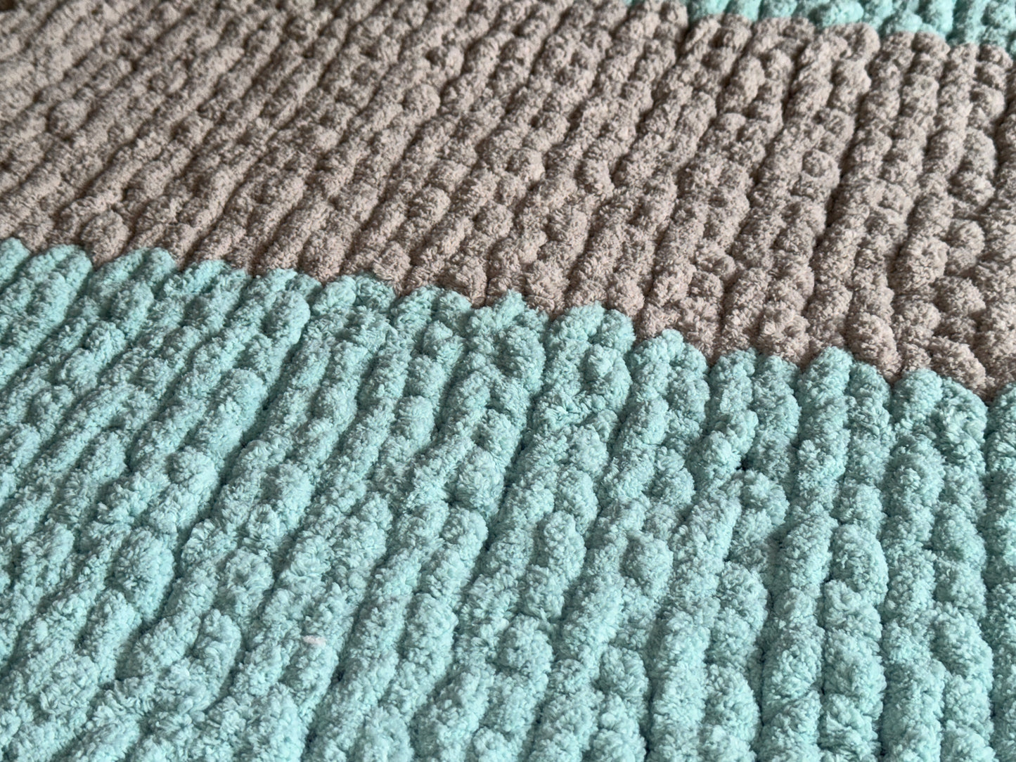 Handmade Sea-Blue & Grey  30" x 48" Tight-Knit Chunky Baby Blanket