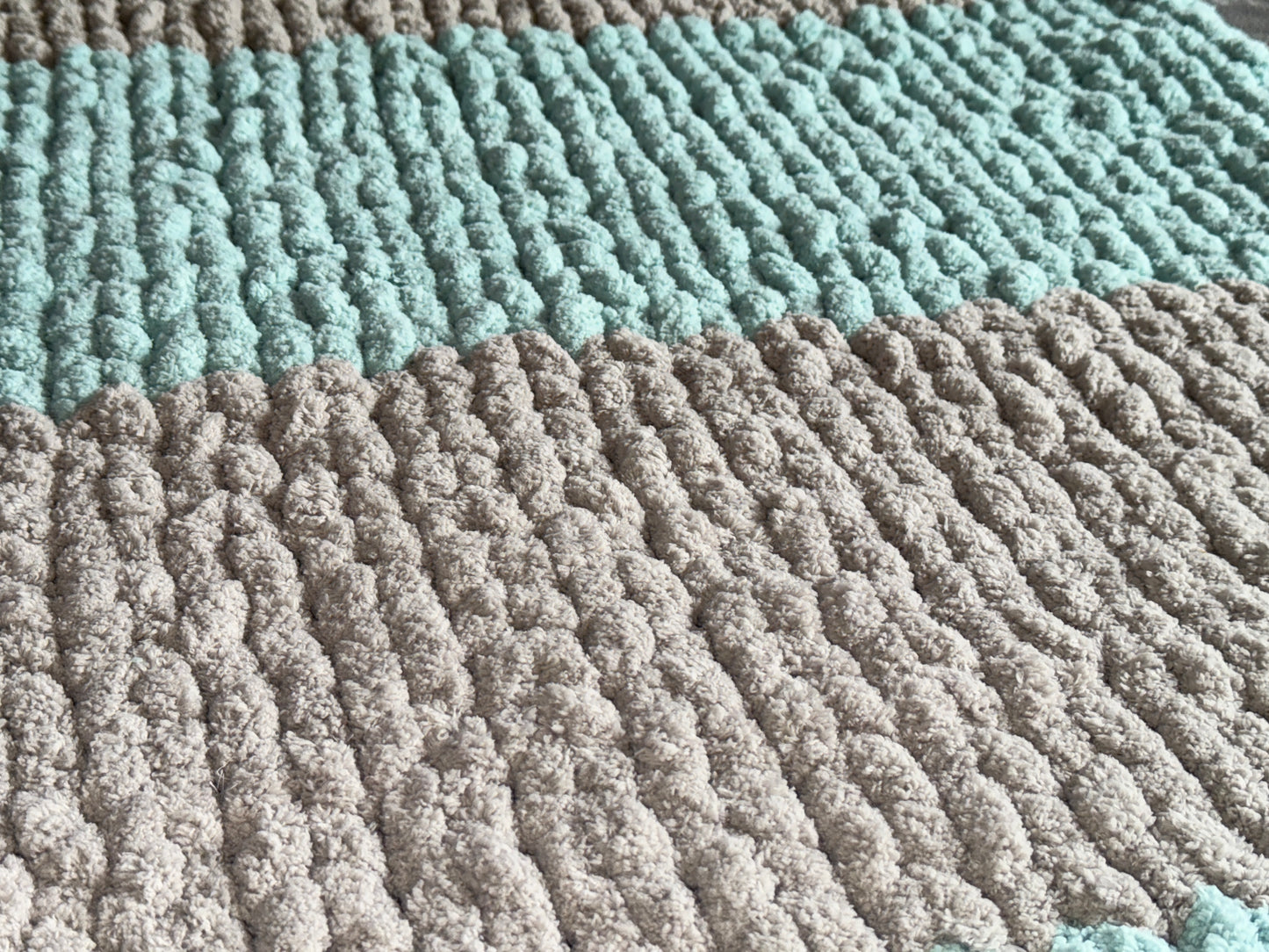 Handmade Sea-Blue & Grey  30" x 48" Tight-Knit Chunky Baby Blanket