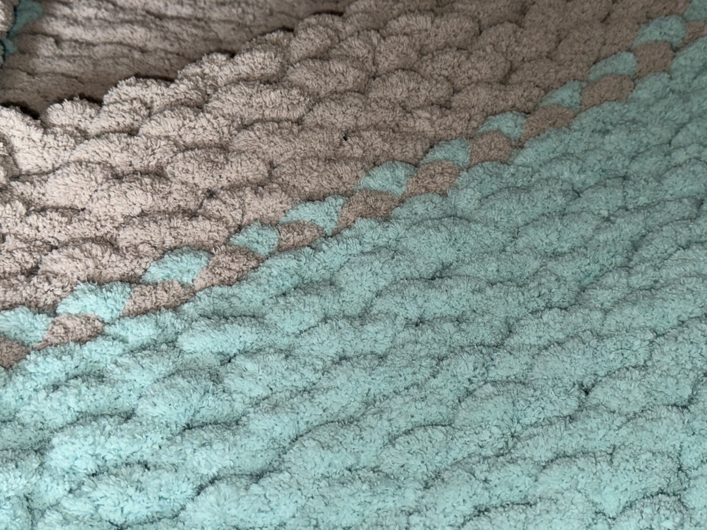 Handmade Sea-Blue & Grey  30" x 48" Tight-Knit Chunky Baby Blanket