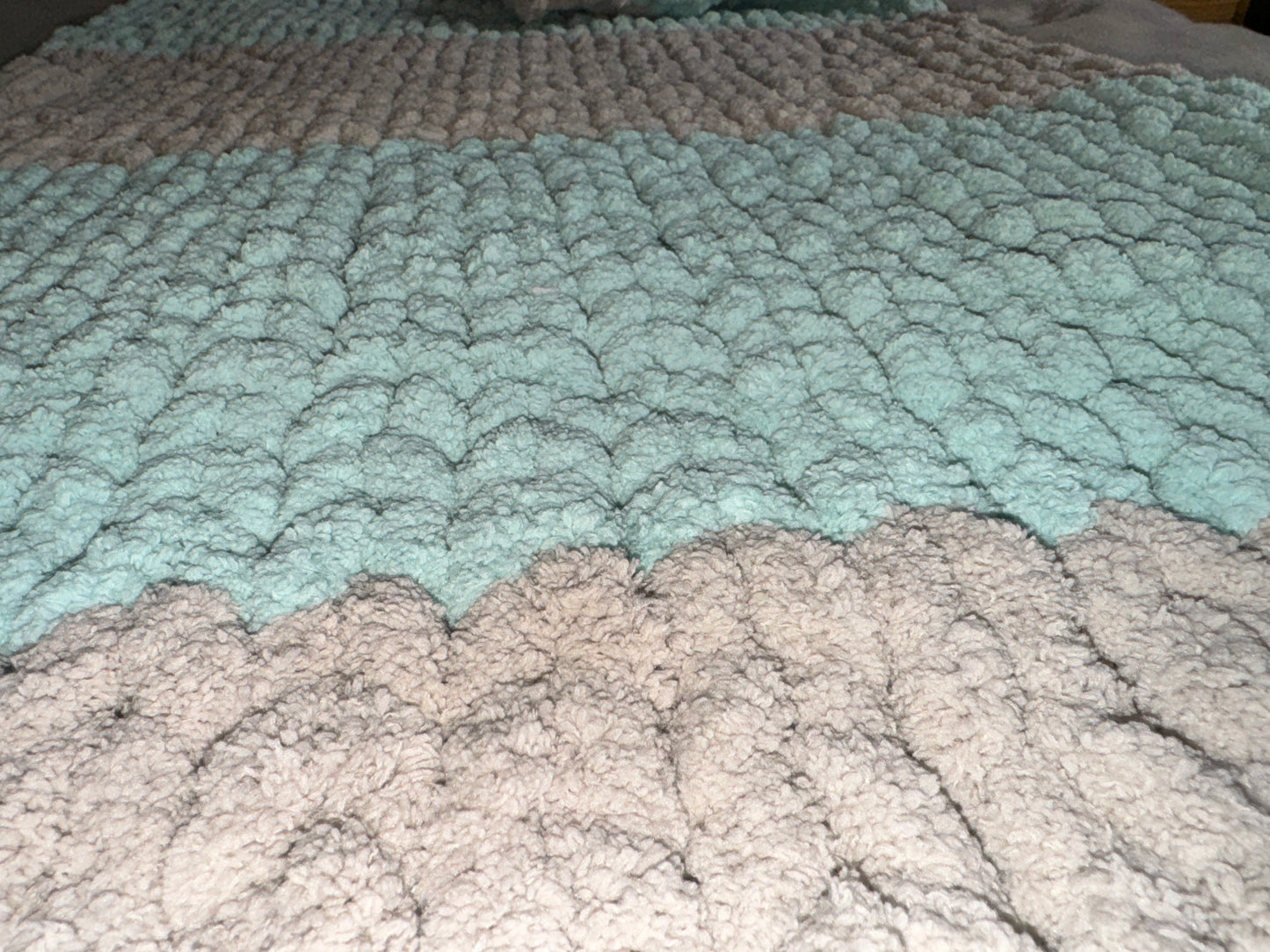 Handmade Sea-Blue & Grey  30" x 48" Tight-Knit Chunky Baby Blanket