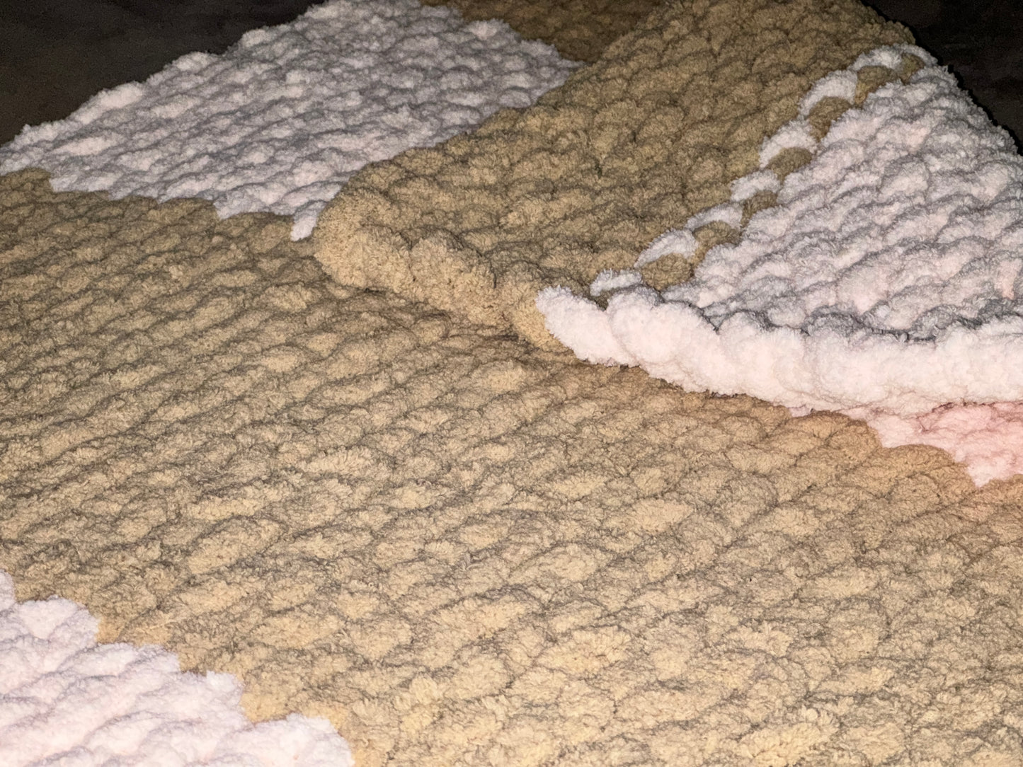 Handmade Pale Pink & Taupe  30" x 48" Tight-Knit Chunky Baby Blanket