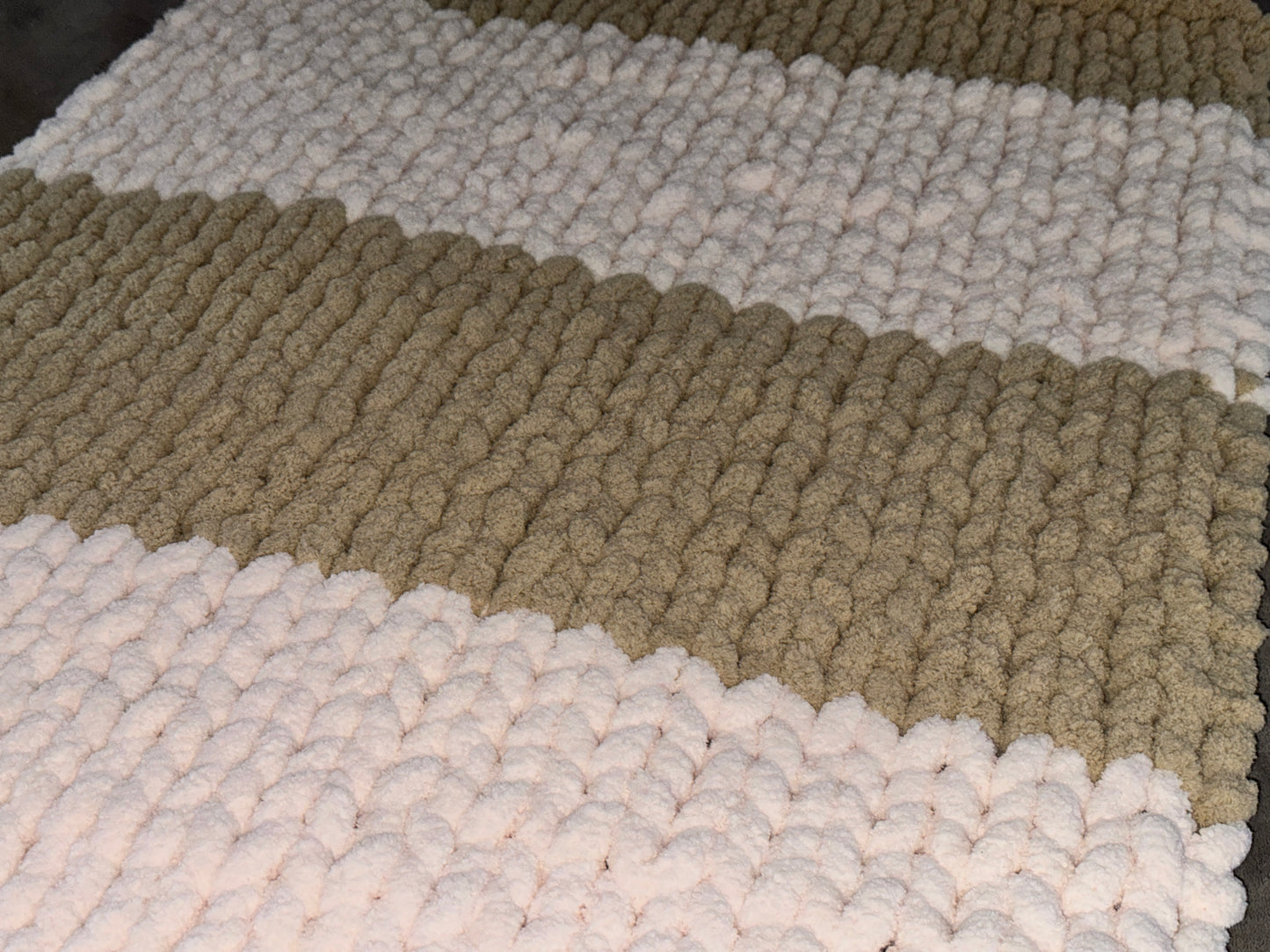 Handmade Pale Pink & Taupe  30" x 48" Tight-Knit Chunky Baby Blanket