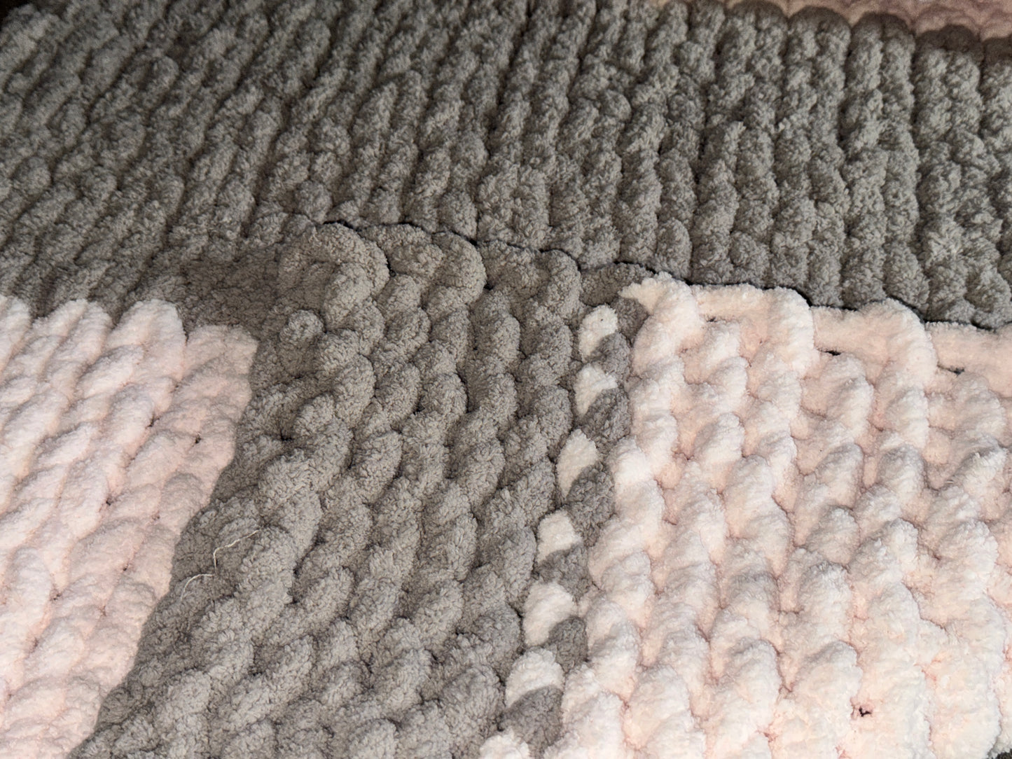 Handmade Pale Pink & Grey  30 x 50" Tight-Knit Chunky Baby Blanket